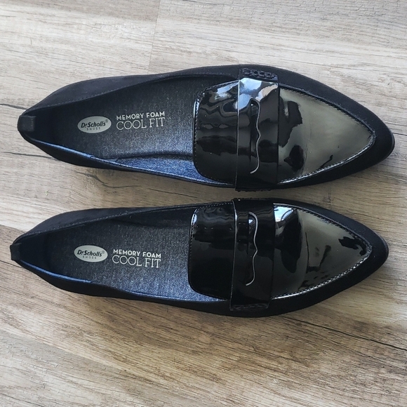 DR SHOALS WOMEN'S ECLIPSE MEMORY FOAM BLACK PATENT AND SUEDE LOAFERS SZ 7.5 - Picture 3 of 11